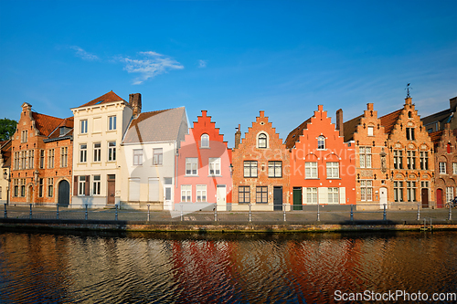 Image of Canal and old houses. Bruges Brugge , Belgium