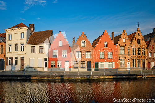 Image of Canal and old houses. Bruges Brugge , Belgium