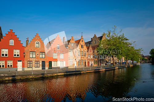 Image of Canal and old houses. Bruges Brugge , Belgium