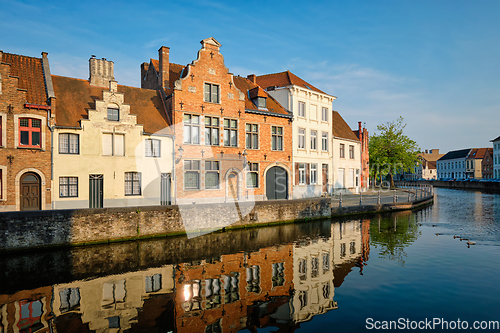 Image of Canal and old houses. Bruges Brugge , Belgium