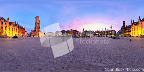 Image of Brugge Grote Markt square with Belfry. Bruges, Belgium