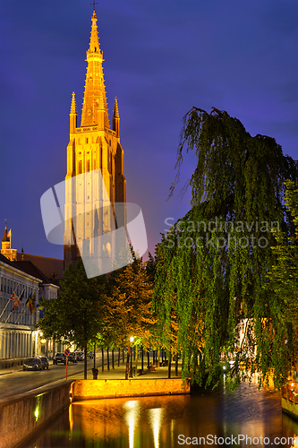 Image of Church of Our Lady and canal. Brugge Bruges, Belgium