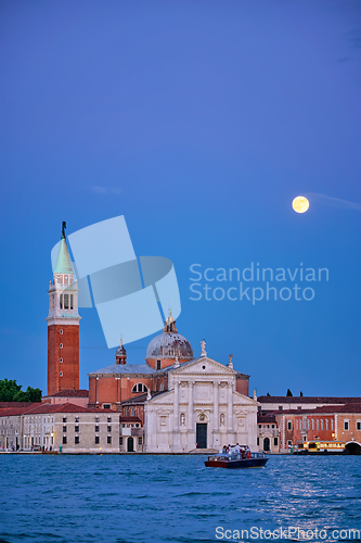 Image of San Giorgio Maggiore Church with full moon. Venice, Italy