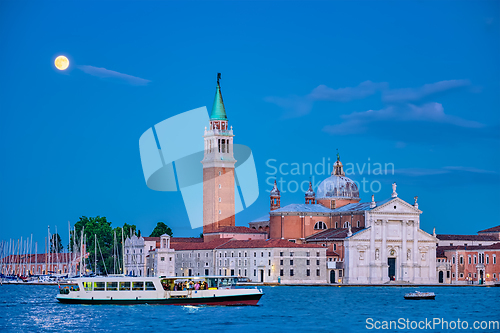 Image of San Giorgio Maggiore Church with full moon. Venice, Italy