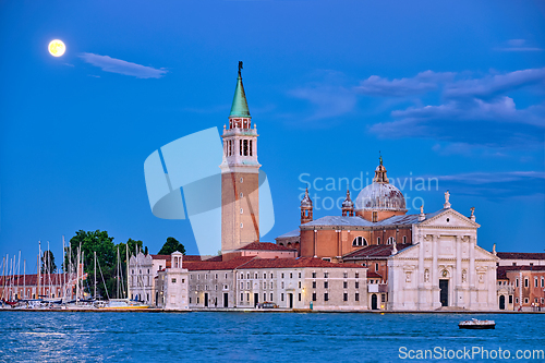 Image of San Giorgio Maggiore Church with full moon. Venice, Italy