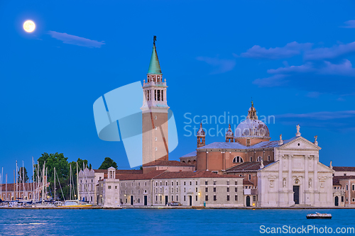 Image of San Giorgio Maggiore Church with full moon. Venice, Italy