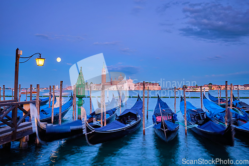 Image of San Giorgio Maggiore Church with full moon. Venice, Italy