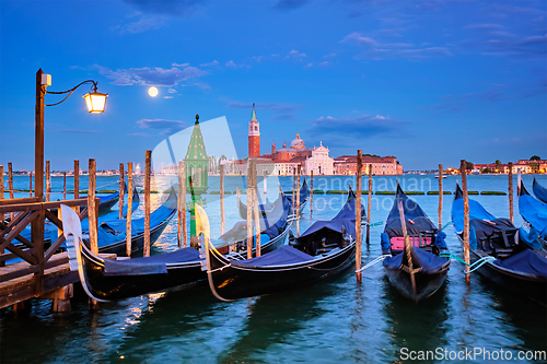 Image of San Giorgio Maggiore Church with full moon. Venice, Italy