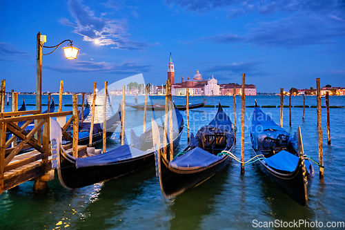 Image of San Giorgio Maggiore Church with full moon. Venice, Italy