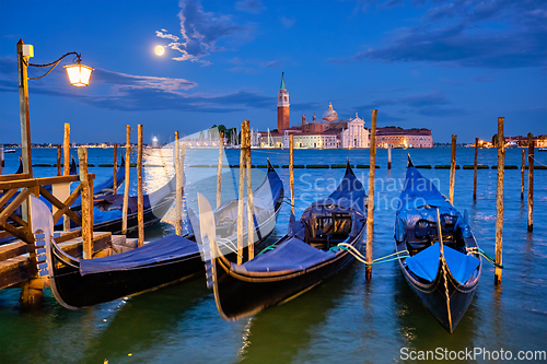 Image of San Giorgio Maggiore Church with full moon. Venice, Italy