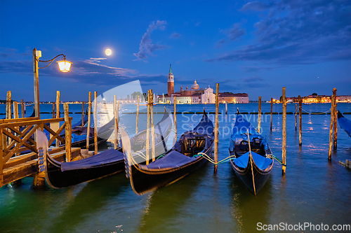 Image of San Giorgio Maggiore Church with full moon. Venice, Italy