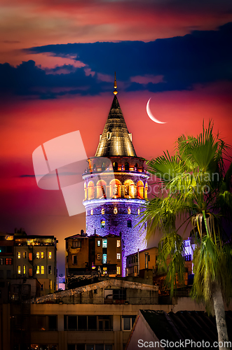 Image of Galata Tower and moon