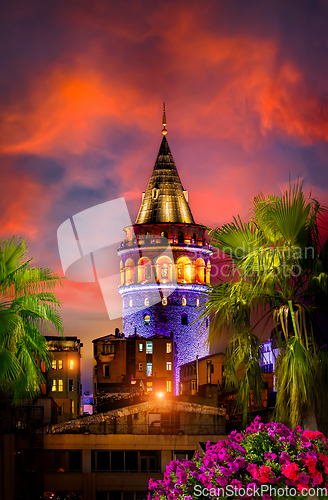 Image of Galata tower at night