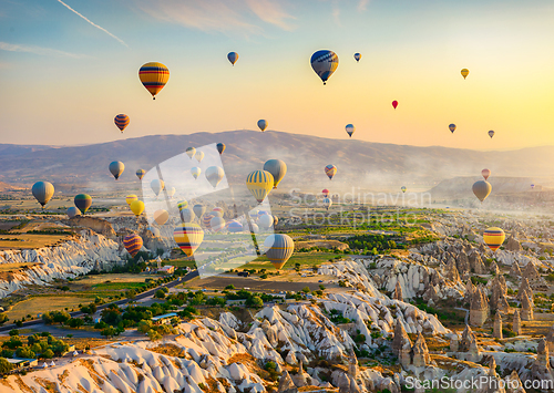 Image of Hot air balloons at sunrise