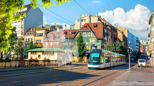 Image of Modern tram on street