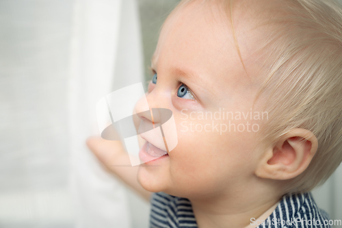 Image of Cute baby boy with blue eyes - portrait
