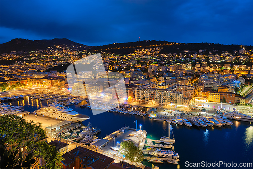 Image of View of Old Port of Nice with yachts, France in the evening