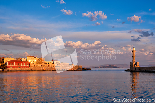 Image of Picturesque old port of Chania, Crete island. Greece