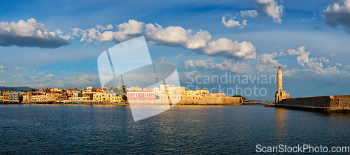 Image of Picturesque old port of Chania, Crete island. Greece