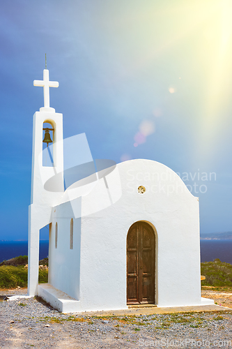 Image of Greek traditional white washed orthodox church