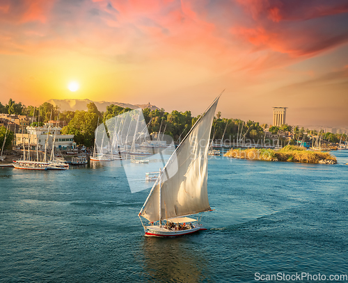 Image of Nile coastline and feluccas