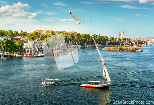 Image of Nile river and beautiful boats