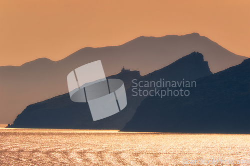 Image of Cyclades islands silhouettes in Aegean sea