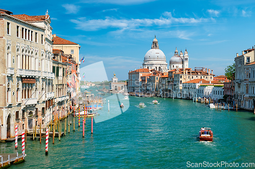 Image of View of Venice Grand Canal and Santa Maria della Salute church on sunset