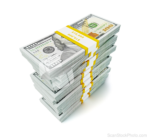 Image of Stack of new 100 US dollars 2013 edition banknotes