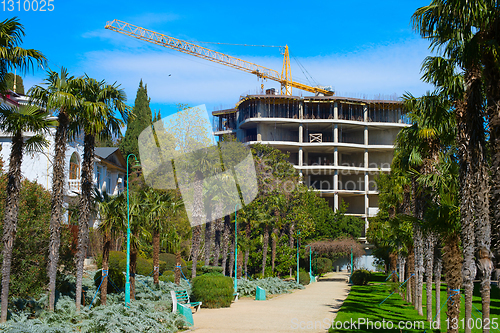 Image of Construction site apartment building park