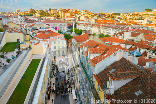 Image of Cityscape of Lisbon downtown at sunset