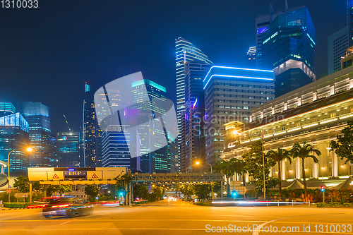 Image of Singapore downtown, illuminated highway