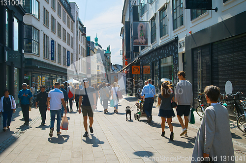 Image of People Stroget shopping street Copenhagen