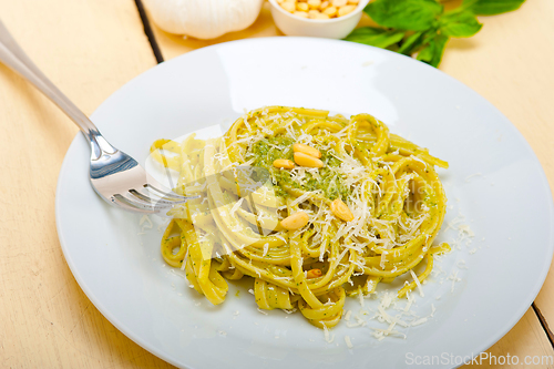 Image of Italian traditional basil pesto pasta ingredients