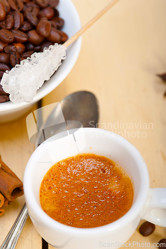 Image of espresso coffee with sugar and spice