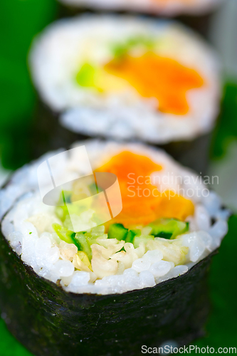 Image of fresh sushi choice combination assortment selection