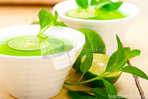 Image of mint infusion tea tisane with lime