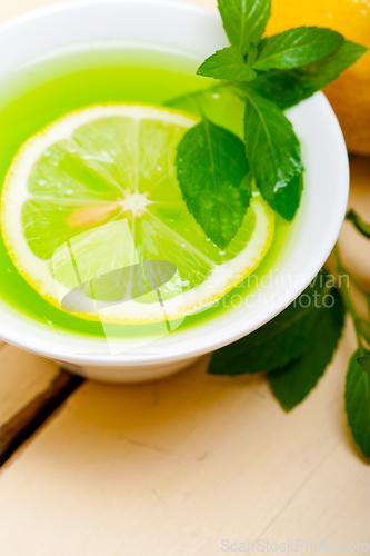 Image of mint infusion tea tisane with lemon