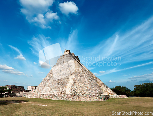 Image of Mayan pyramid (Pyramid of the Magician, Adivino) in Uxmal, Mexic
