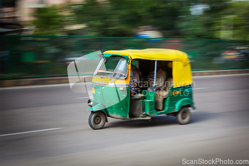 Image of Indian auto (autorickshaw) in the street. Delhi, India