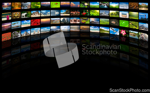 Image of Abstract multimedia background composed of many images with copy