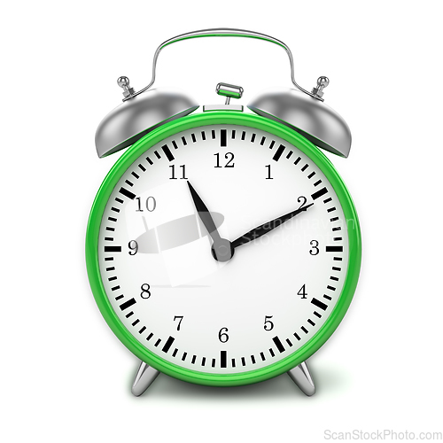 Image of Green retro styled classic alarm clock isolated