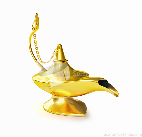 Image of Golden Aladdin magic genie lamp isolated