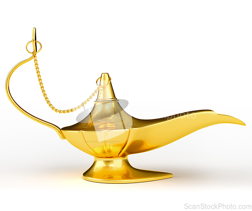 Image of Golden Aladdin magic genie lamp isolated