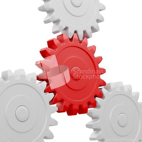 Image of Gear cogwheels working together on white