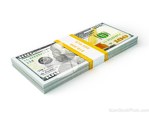 Image of Stack of new 100 US dollars 2013 edition banknotes