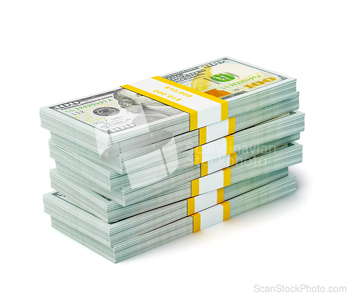 Image of Stack of new 100 US dollars 2013 edition banknotes