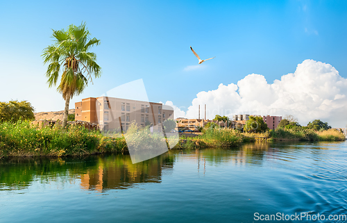 Image of Panorama river Nile and boats