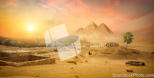 Image of Pyramid in sand desert