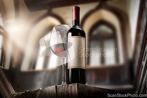 Image of Red wine in an old bar